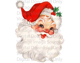 Digital Download- PNG Clipart 1950s Vintage PRINTABLE Christmas Card Red Hat Santa Claus Kitschy Retro Mid Century MCM