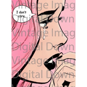 DIGITAL DOWNLOAD Vintage Comic Romance Love Pop Art 1960s Sad Crying Girl Retro Kitschy Pink Hair Aesthetic Pastel Goth