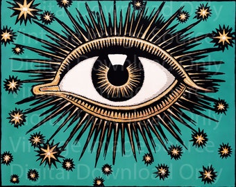 DIGITAL DOWNLOAD Vintage 1900s Evil Eye Karma Illustration Art Mystic Mystical Mythological All Seeing Third Eye Chakra Spiritual