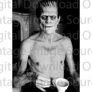 DIGITAL DOWNLOAD- Frankenstein Cup of Tea Monster Photo Vintage Horror Retro 1930s Weird Gothic Old Hollywood Halloween Boris Karloff