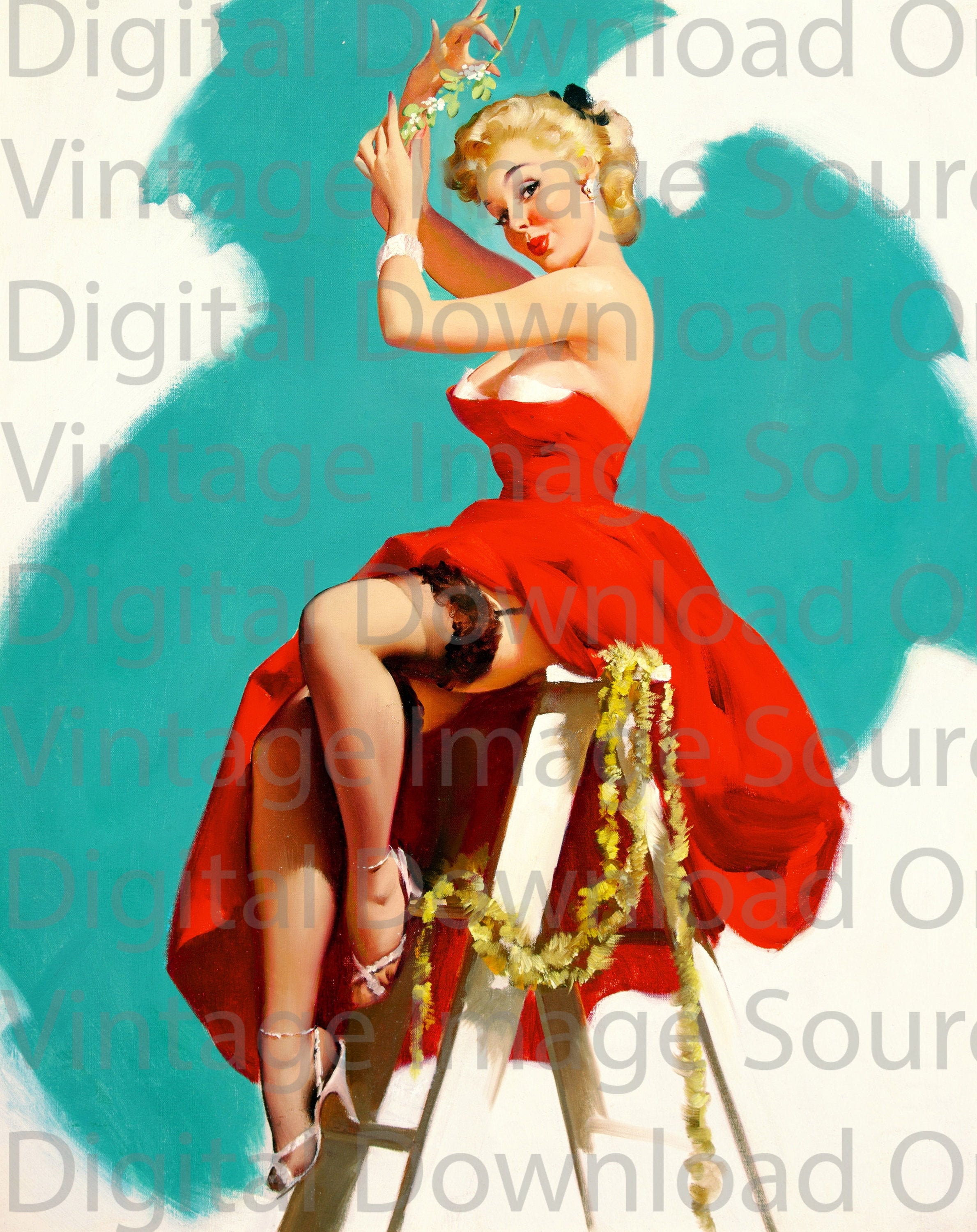 Digital Download PRINTABLE 1950s Christmas Pinup Girl With