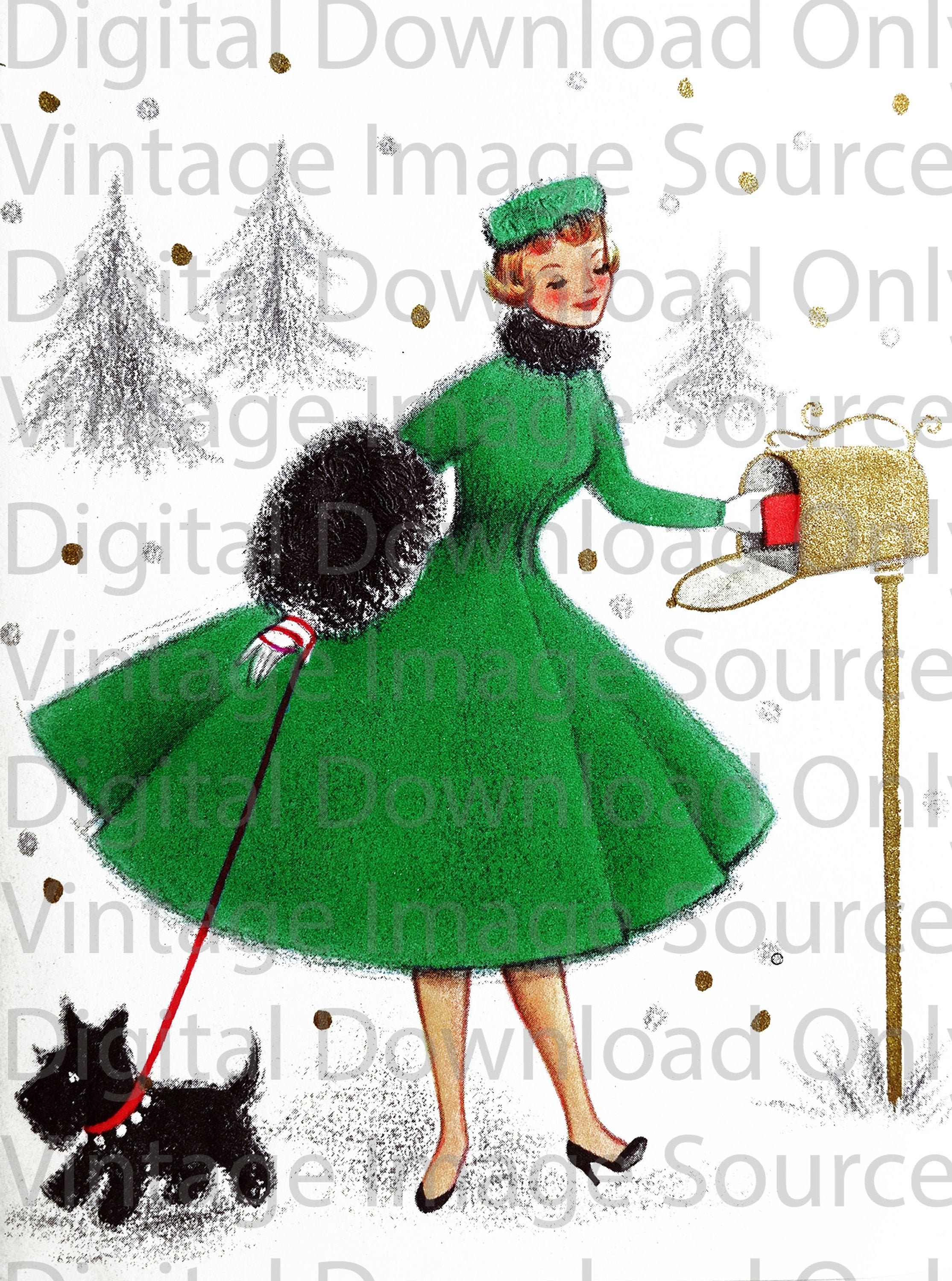 ✴︎希少 50s USA 未使用品　クリスマスカードセット　ヴィンテージ Digital Download PRINTABLE 1950s Vintage Christmas Card Woman and