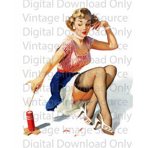 DIGITAL DOWNLOAD Elvgren 4th of July Pin-up Illustration Pinup Fireworks Firework American 1950s Patriotic Patriot Independence Day Holiday