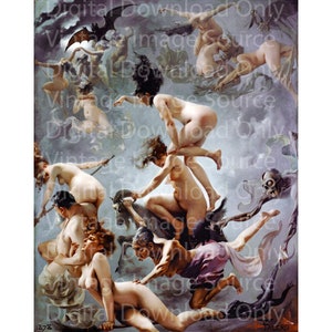 Digital Download- Luis Ricardo Falero &quot;Witches going to their Sabbath&quot; 1878 Classic Art History Halloween Witch Broom Women Demons Gothic