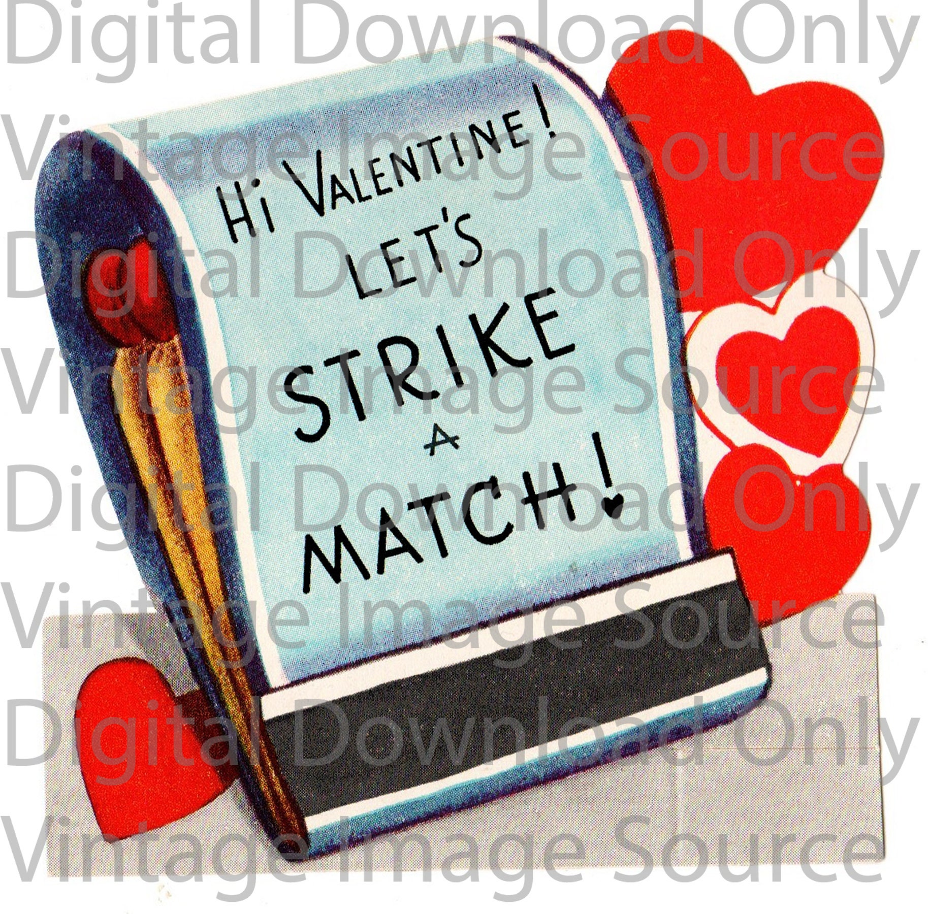 Digital 1940s-1950s Vintage Mid-Century Retro Valentine's Day