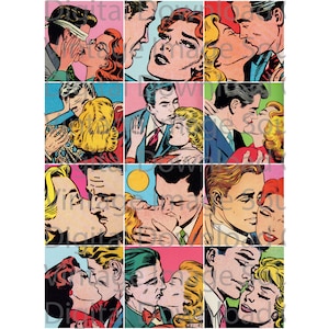 Descarga digital IMPRIMIBLE Vintage Comic Romance Amor Pop Art 1950s Triste Chica San Valentín Retro Kitschy