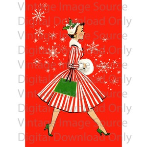 Digital Download DRUCKBARE 1950er Jahre Vintage Weihnachtskarte Frau Shopping Retro Mid Century MCM Mid Century Karte