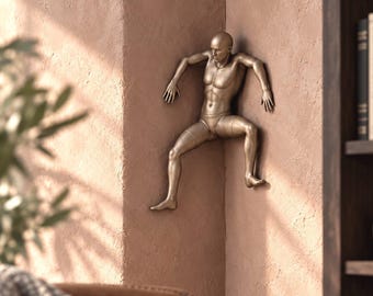 Funny Climbing Man Wall Decor, Corner Stuck Climber Figure, Modern Sculpture