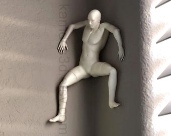 Corner Stuck Wall Climber Figure - Modern Climbing Man Wall Decor