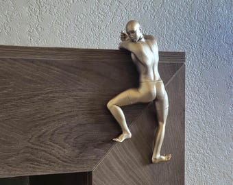 Hanging Wall Climber Figure, Modern Shelf Edge Sculpture Decor