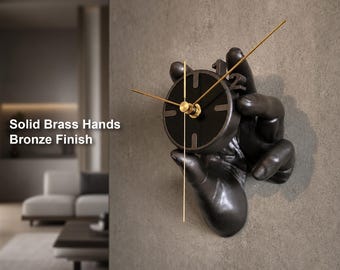 Mid Century Clock with Brass Hands, Minimalist Sculptural Wall Clock, Modern Hand Clock Decor
