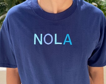 NOLA New Orleans Spell Out Embroidered T-Shirt