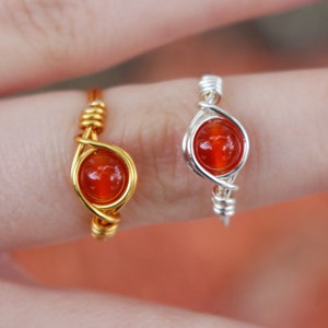 Carnelian Ring, Wire Wrapped Crystal Ring, Red Crystal Ring, Gemstone Ring, Spiritual Jewelry, Trendy Ring, Christmas Gift, Mothers Day Gift