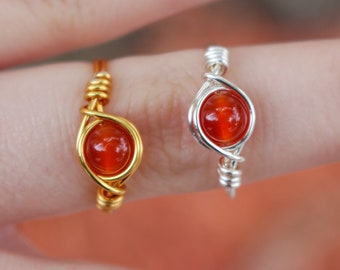 Carnelian Ring, Wire Wrapped Crystal Ring, Red Crystal Ring, Gemstone Ring, Spiritual Jewelry, Trendy Ring, Christmas Gift, Mothers Day Gift