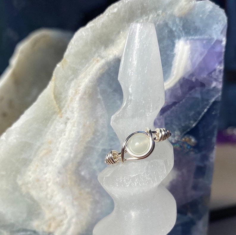 Custom Moonstone Ring Healing Crystal Wire Wrapped Crystal Handmade Dainty Ring Cute Easter Gift Mothers Day Gift for Her