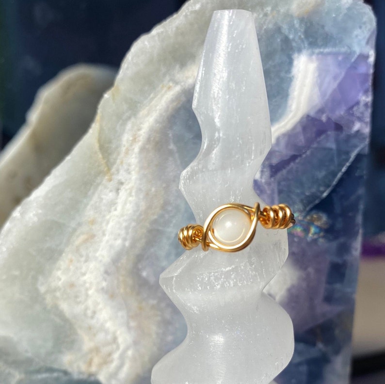 Custom Moonstone Ring Healing Crystal Wire Wrapped Crystal Handmade Dainty Ring Cute Easter Gift Mothers Day Gift for Her