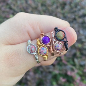 Galaxy Sea Sediment Jasper Ring, Wire Wrapped Crystal Ring, Gemstone Ring, Spiritual Jewelry, Trendy Ring, Christmas Gift, Stocking Stuffer
