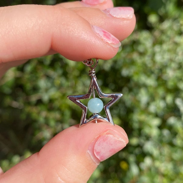 Amazonite Necklace, Anxiety Necklace, Crystal Necklace, Fidget Necklace, Anxiety Spinner Necklace, Star Pendant, Mothers Day Gift