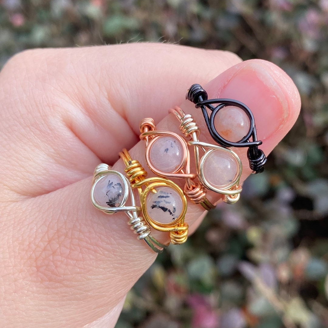 Pink Jade Ring, Wire Wrapped Crystal, Jade Ring, Crystal Ring, Gemstone ...