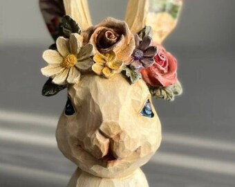 Handmade, Wooden, Colorful, Non-toxic painted, Decorative Easter Bunny, Rabbit bibelot, figurine