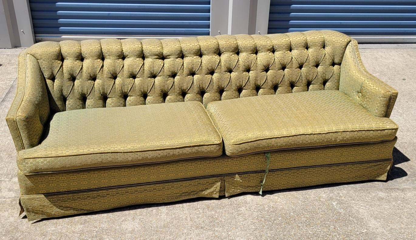 1940s1950s Pullman Couch Company Gold/Green Tufted Sofa Etsy