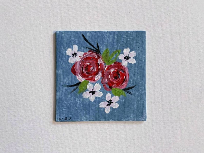 Denim Roses Painted Canvas