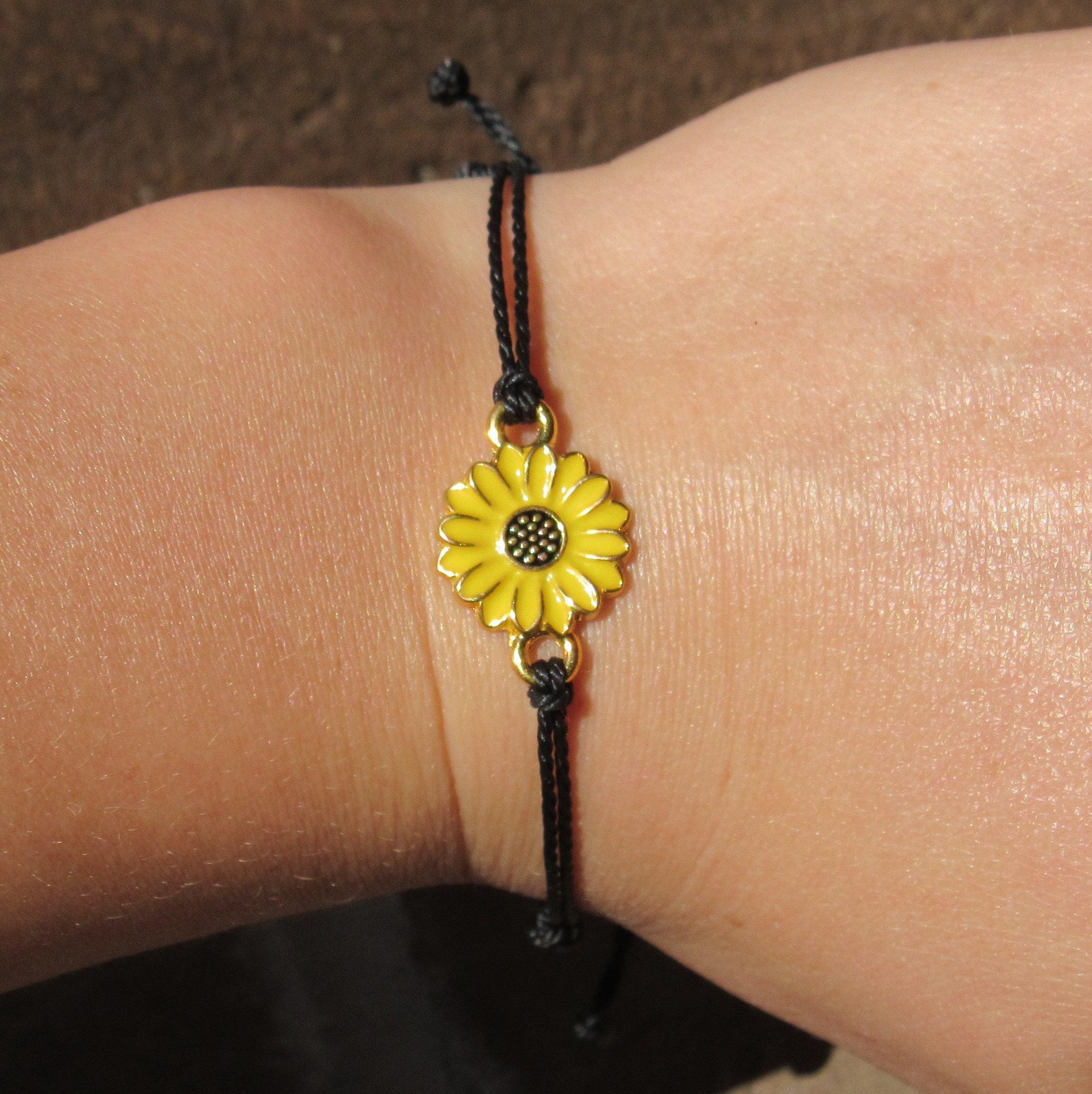 Custom Adjustable Sunflower Charm Bracelet Etsy