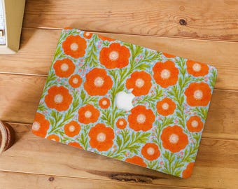 Orange Florals MacBook Shell Case for 2026 Pro 16" A3428 A3429 M5, 2026 Air 15" A3448 M5, 2022 Air 13" A2681, MacBook Air 15" M4, Retina 15"