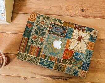 Vintage Patchwork MacBook Shell Case for 2026 Pro 16" A3428 A3429 M5, 2026 Air 15" A3448 M5, 2022 Air 13" A2681, MacBook Air 15", Retina 15"
