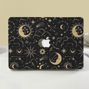 Moon & Clouds MacBook-hoes voor Pro 13 inch, aangepaste harde MacBook-hoes, zwarte MacBook Pro 14 16 M1-hoes, MacBook Air 13-hoes, MacBook 2022-hoes