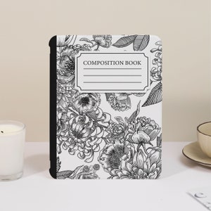 Black Flower Composition Book Custom iPad Case for iPad Air5 iPad 10 10.9&quot; 2022 iPad Pro 12.9&#39;&#39; 2021 Pro 11&quot; 2022 iPad mini6 Case iPad Cover