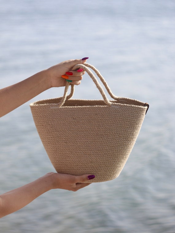 Straw Beach Basket Bag Jute Beach Basket Bag Moroccan Straw Etsy
