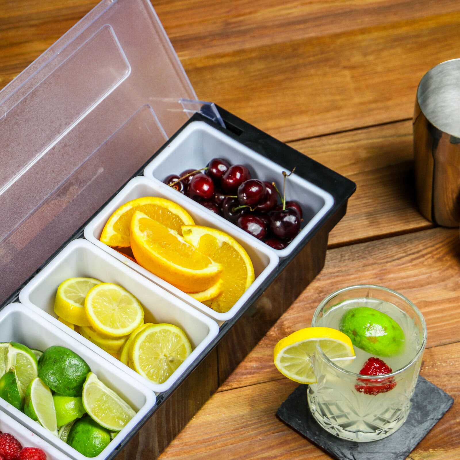 Bar Garnish Tray in Stainless Steel - 6 Compartments