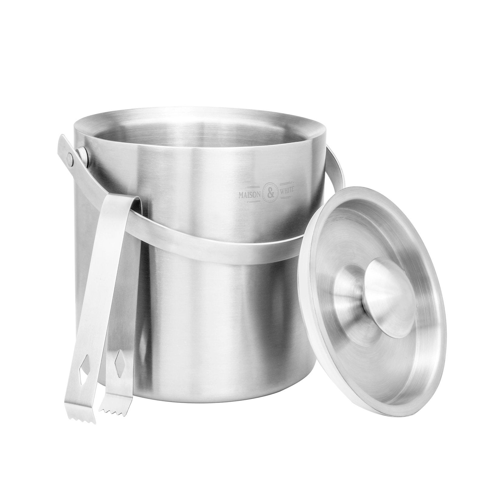 2L Ice Bucket with Tongs & Lid Insulated Double Walled Steel Etsy