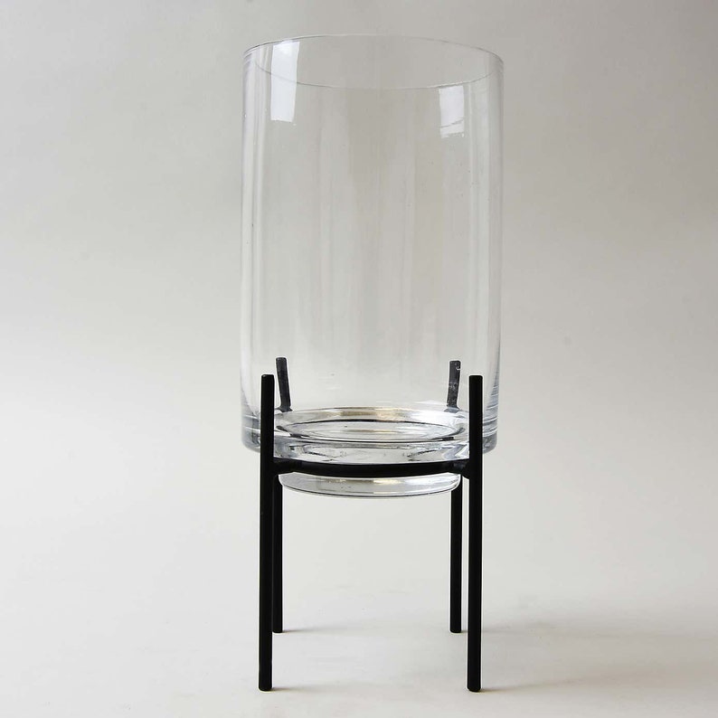 Clear Glass Hurricane Vase with Metal Stand Etsy