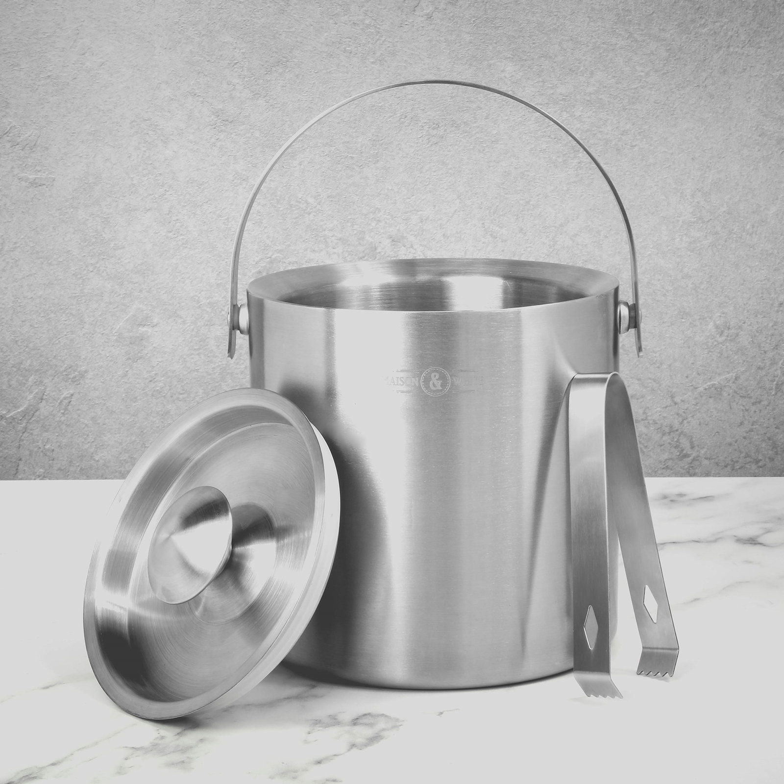 2L Ice Bucket with Tongs & Lid Insulated Double Walled Steel Etsy