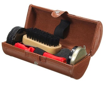 Shoe Cleaning Care Kit Set For brown Black Leather With Polish Brush And Travel Case
