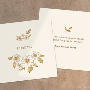 Tarjeta de agradecimiento digital editable con flores elegantes. Plantilla de tarjeta imprimible para cualquier fiesta. Tarjeta electrónica personalizada en línea.