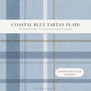 Sömlöst rutigt mönster | Blå tartan tapet och tyg | Preppy kustdesign | Kommersiell licens