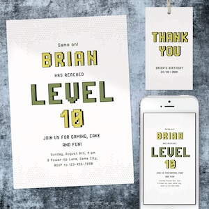 Gamer&#39;s 10th Birthday Invitation for a Boy. Gaming Birthday Party Invite Template for a Teenager. Digital Editable Minimalist Design.