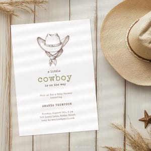 Cowboy babyshower uitnodigingssjabloon, digitale uitnodiging voor het wilde westen en rodeo-thema. Westerse uitnodigingskaart voor babyshower.