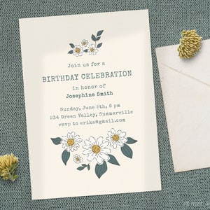¡Invitación de Margarita para el cumpleaños de Margarita! Invitación de cumpleaños elegante personalizable, plantilla de invitación digital, invitación a fiesta de cumpleaños floral.