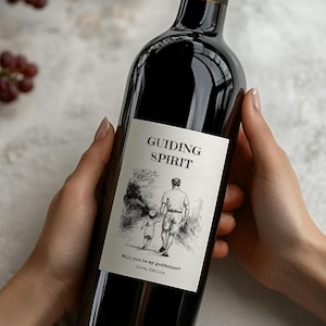 Custom Godfather Proposal Wine Label template. Wine bottle label for a personalized Padrino gift. Editable digital template.