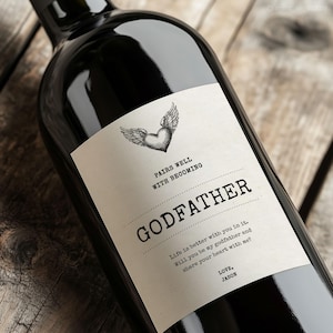 Godfather Proposal Wine Label Template. Custom wine bottle label for a Padrino proposal gift. Editable digital template.