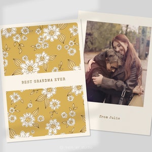 Carte de voeux numérique modifiable pour grand-mère avec des fleurs. Modèle de carte imprimable pour grand-mère. Carte virtuelle en ligne, cadeau pour elle pour la fête des mères