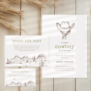 Cowboy-Babypartyeinladung Vorlagensatz, Western-Babypartyeinladungskarte. Digitale Einladung zum Thema Wild West und Rodeo.