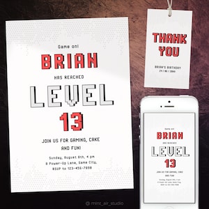 Gamer&#39;s 13th Birthday Invitation for a Boy. Gaming Birthday Party Invite Template for a Teenager. Digital Editable Minimalist Design.