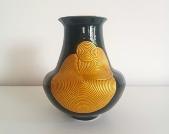 Vase Aelia black with gold pattern, small