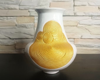 Vase Aelia white with gold pattern, small