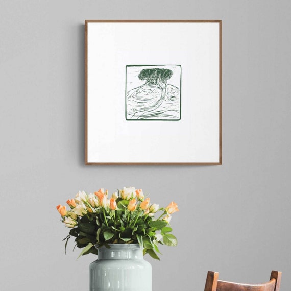 Wiltshire Clumps Beech Trees Linoprint- green-trees-wessex-downs-hills-countryside-devizes-marlborough-uffington-avebury-landscape-handmade